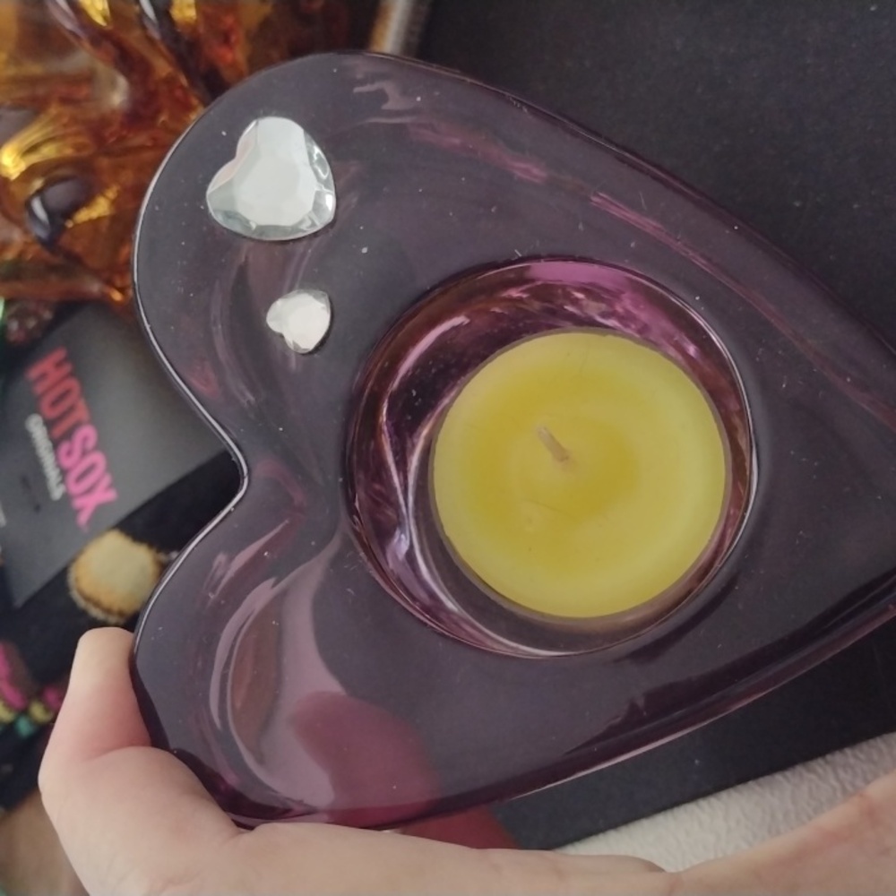 PartyLite Purple Heart Candle Holder with Tea light Candle